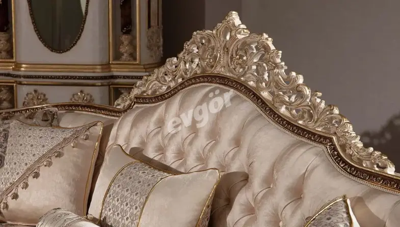 Şahmaran Krem Klasik Üçlü Koltuk - 3