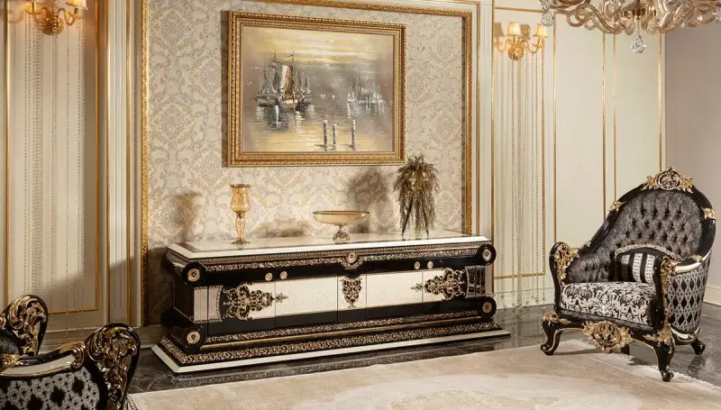 Saraylı Siyah Klasik Yemek Odası - 5