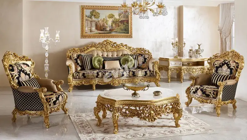 Şehrazat Lake Carved Classic Sofa Set - 1