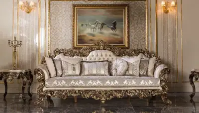 Süleyman Şah Kahverengi Klasik Üçlü Koltuk - 1