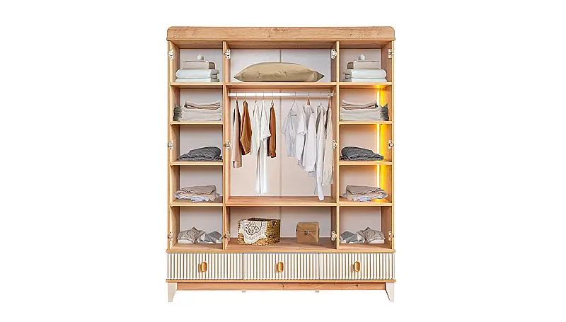 Vanilla Oak 4-Door Wardrobe - 2