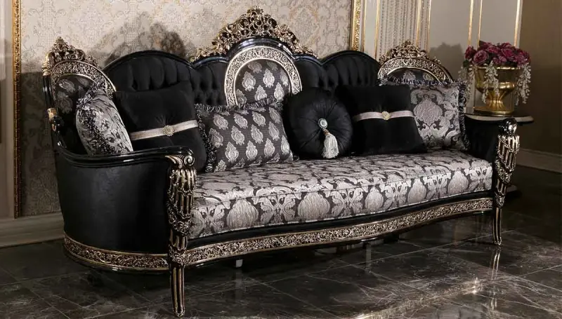 Fethiye Siyah Klasik Üçlü Koltuk