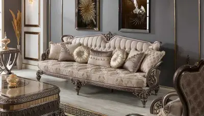 Hanzade Krem Klasik Üçlü Koltuk - 1