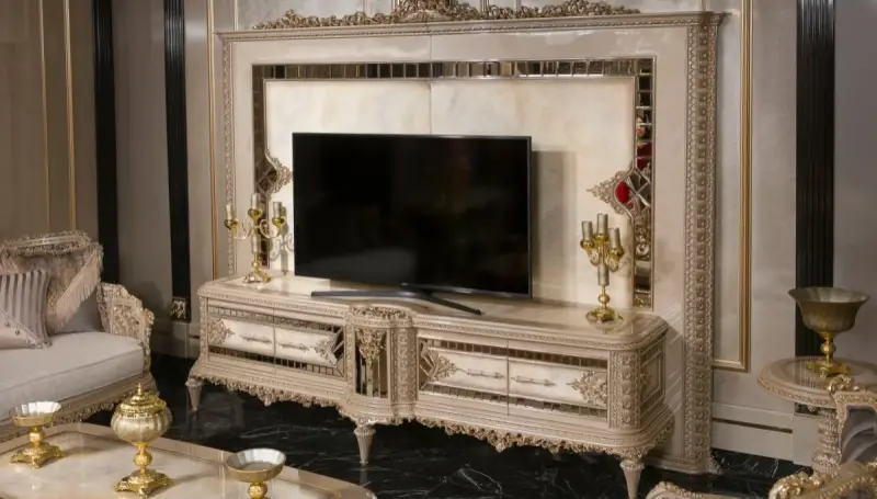 Laleli Krem Klasik Koltuk Takımı - 6