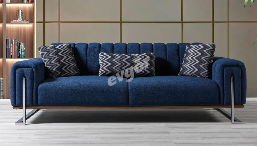 Masra Modern Mavi Üçlü Koltuk - 1