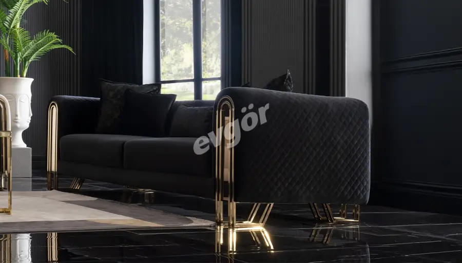 Nova Siyah Lüks Üçlü Koltuk - 1