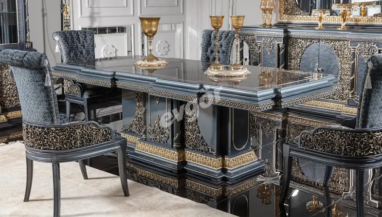 Piraye Mavi Klasik Yemek Masası - 1