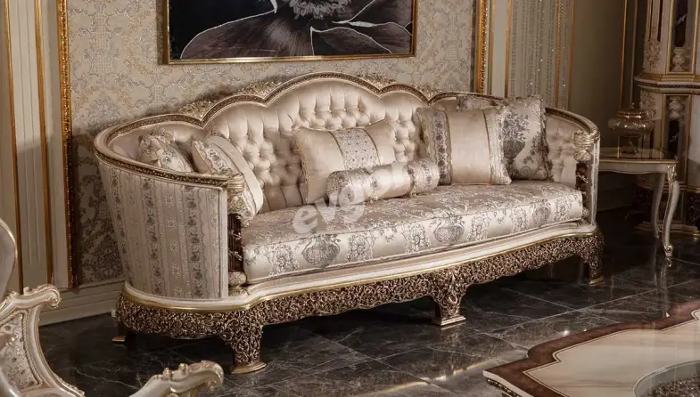 Şahmaran Krem Klasik Üçlü Koltuk - 1