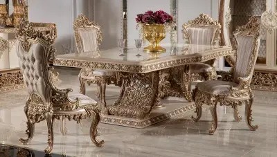 Taç Mahal Krem Klasik Yemek Masası