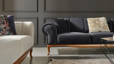 Giza Dark Blue White Modern Sofa Set - Thumbnail