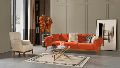Giza Orange White Modern Sofa Set - Thumbnail