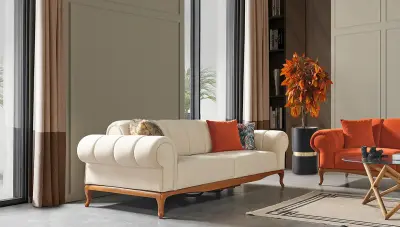 Giza Orange White Modern Sofa Set - Thumbnail