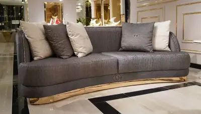 Helena Gri Lüks Üçlü Koltuk