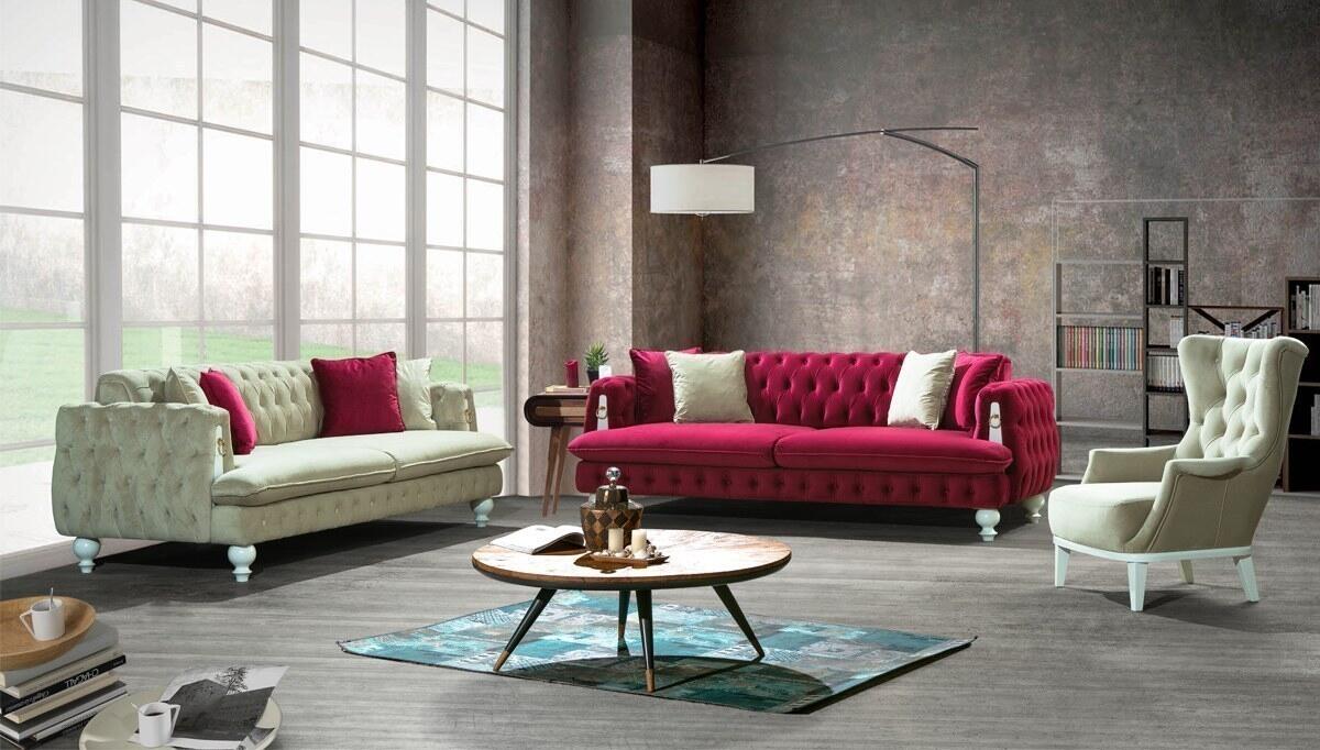 Hermes Red White Sofa Set