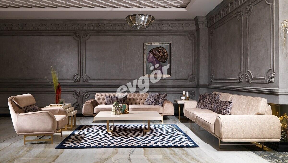 Hisar Cream Metal Sofa Set