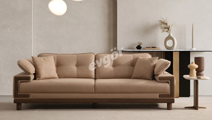 Karan Modern Krem Üçlü Koltuk