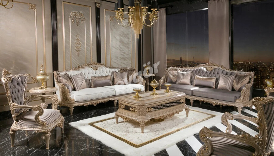 Laleli Krem Klasik Koltuk Takımı