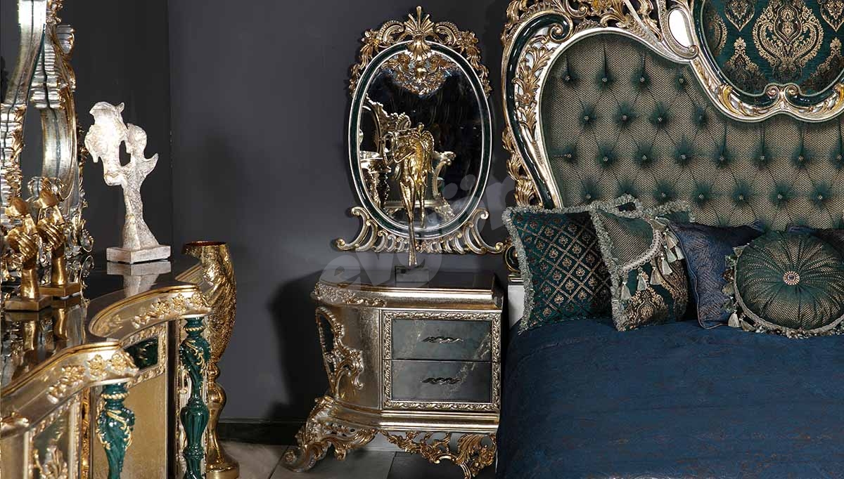 Lapseki Yeşil Klasik Komodin + Ayna