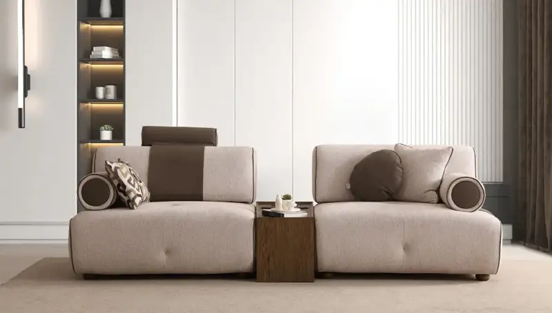 Meriç Modern Krem Üçlü Koltuk - 2