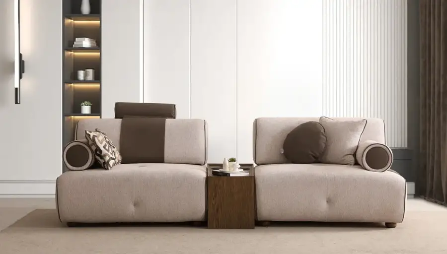 Meriç Modern Krem Üçlü Koltuk - 2