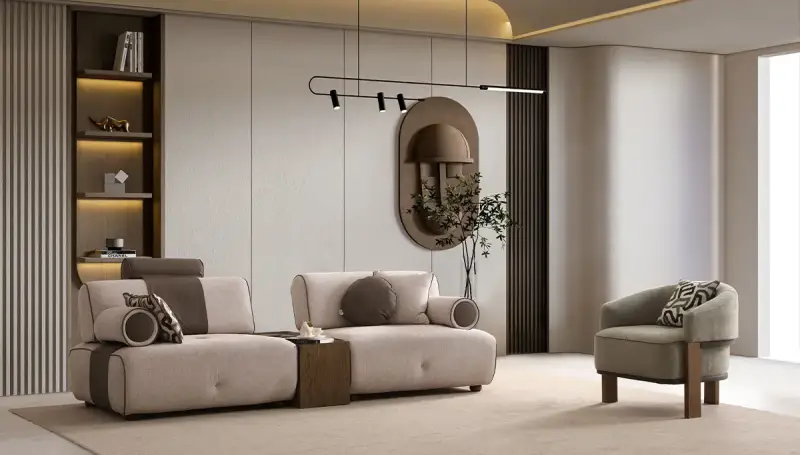 Meriç Modern Krem Üçlü Koltuk - 1