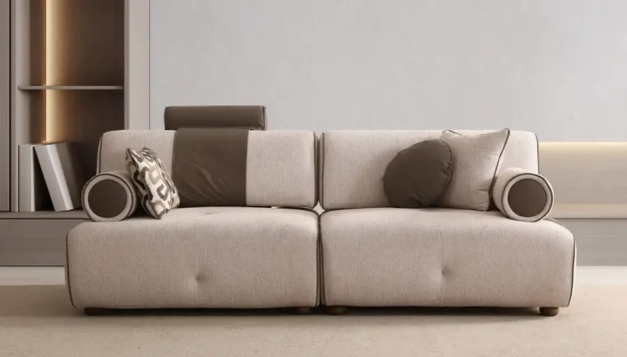 Meriç Modern Krem Üçlü Koltuk - 3