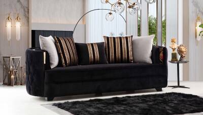 Milena Siyah Chester Üçlü Koltuk