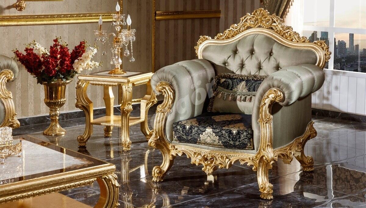 Monesa Altın Varaklı Klasik Koltuk Takımı - 3