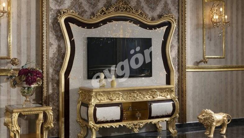 Monesa Altın Varaklı Klasik TV Sehpası - 1