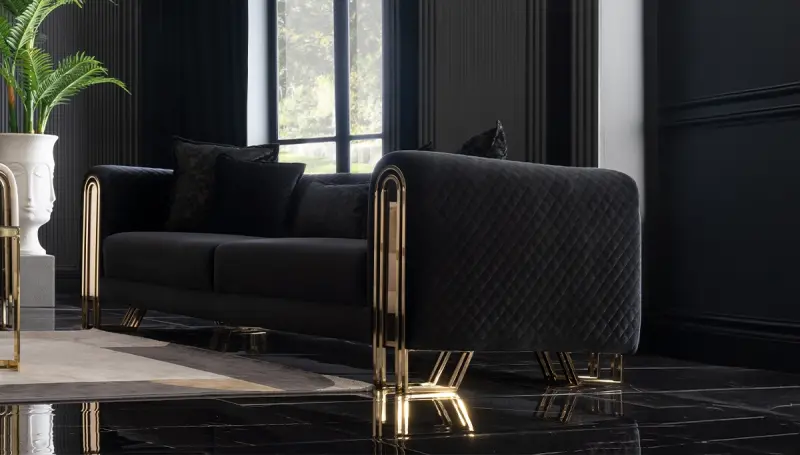 Nova Siyah Lüks Üçlü Koltuk