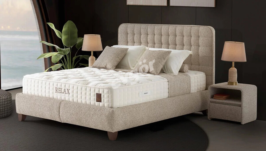 Relah Ekru Yatak Baza Set