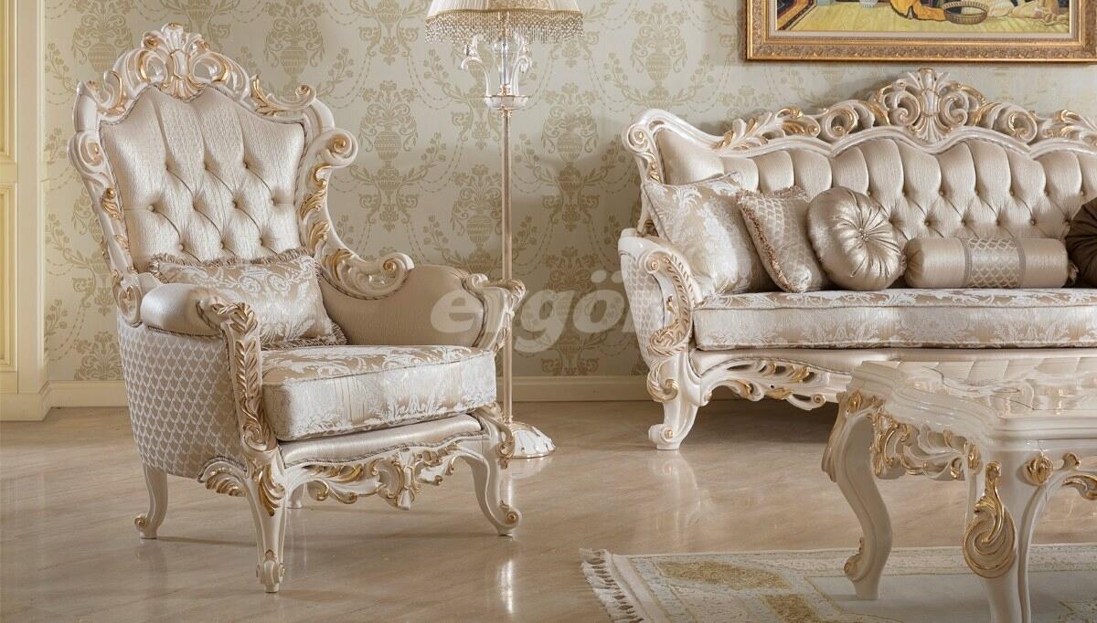 Royela Krem Classic Sofa Set - Thumbnail
