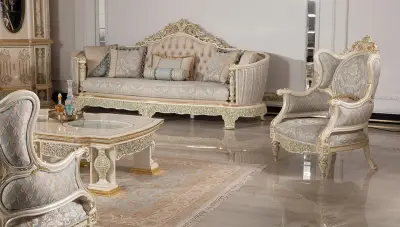 Şahmaran Beyaz Klasik Koltuk Takımı - 2