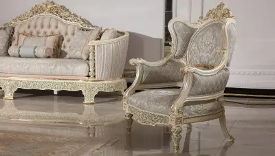 Şahmaran Beyaz Klasik Koltuk Takımı - 5