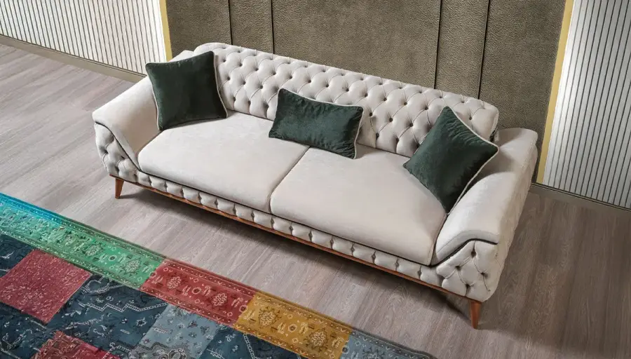 Salda Krem Chester Üçlü Koltuk - 1