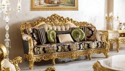 Şehrazat Lake Carved Classic Sofa Set - Thumbnail
