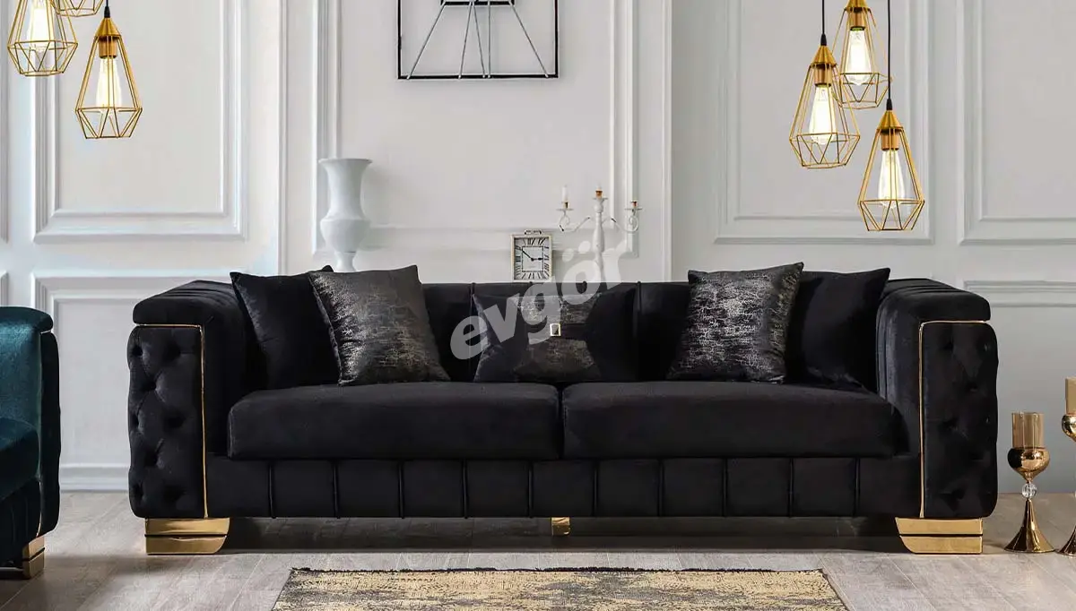 Singapur Yesil Black Sofa Set