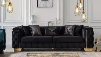 Singapur Yesil Black Sofa Set - Thumbnail