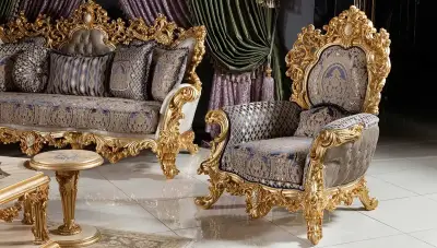 Sultan Krem Klasik Koltuk Takımı - Thumbnail
