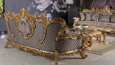 Sultan Krem Klasik Üçlü Koltuk - 2