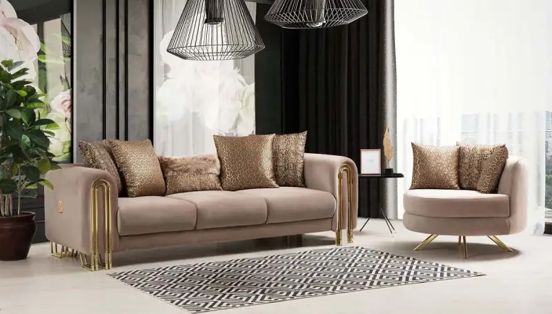 Ancela Krem Modern Koltuk Takımı - 2