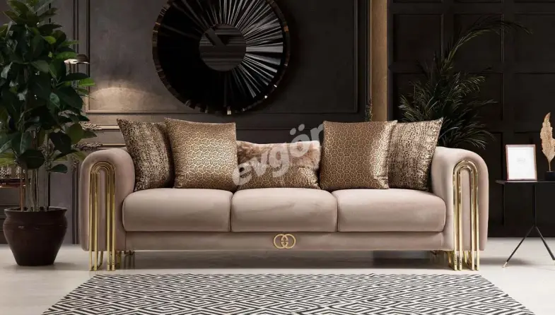 Ancela Krem Modern Üçlü Koltuk - 1