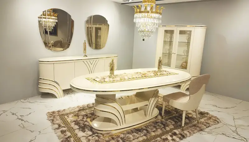 Perla Beyaz Lüks Yemek Odası 