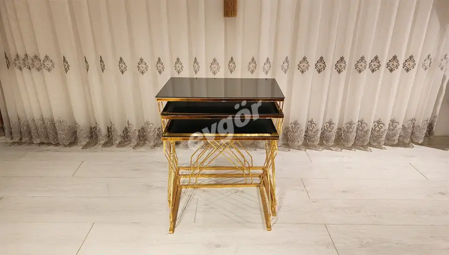 Prime Gold Camlı Zigon Sehpa (Hemen Teslim) - 1