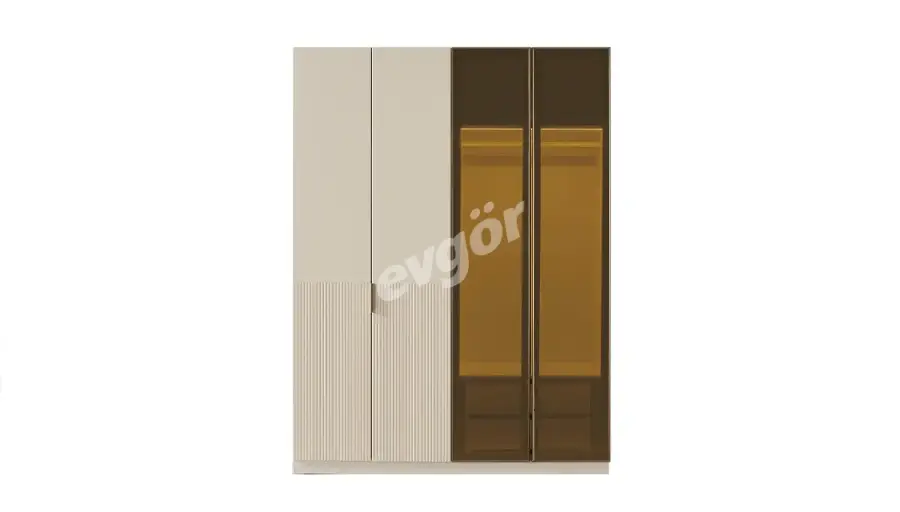 Rozalin Modern Gardırop ( 2 Camlı + 2 Boyalı Kapak) - 1