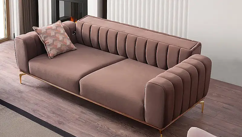 Vesta Modern Yataklı Bej Üçlü Koltuk - 2